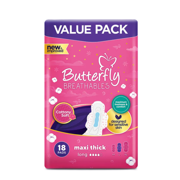 Butterfly Breathables Maxi Thick Cotton Long Maxi Thick Cotton Long Pads (18cs)